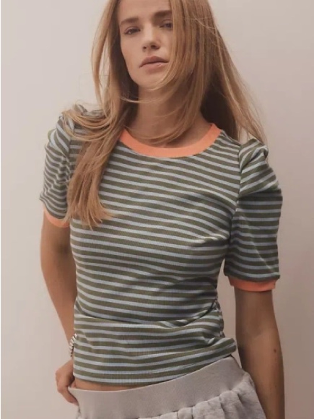 Maeve Green/Blue Puffed Sleeve Top, Large